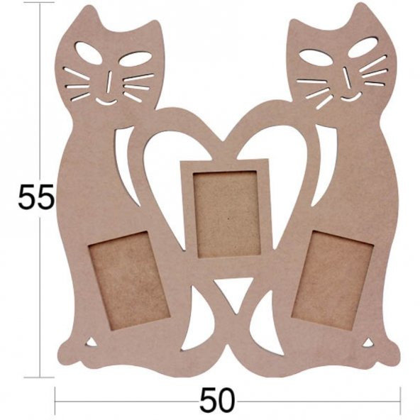 ÇER150 2li Kedi Çerçeve, Ham Ahşap Mdf Resim Çerçevesi