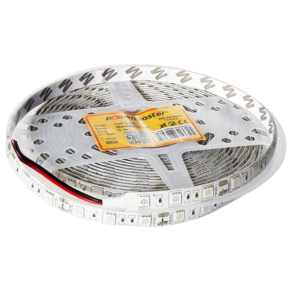 POWERMASTER LED ŞERİT 3 ÇİPLİ MAVİ DIŞ MEKAN SİLİKONLU 60 LED 5 METRE (5050)