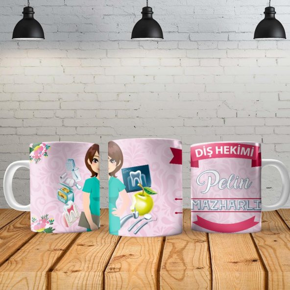 Diş Hekimi Erkek Kişiye Özel Baskılı Yeni Tasarım Kupa ve Taş İsimlik Özel Kutusunda