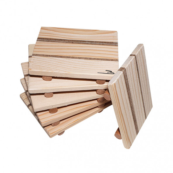 Barış Dizayn Doğal ahşap Bardak altlığı fincan altlığı çay tabağı (6lı set) - 4