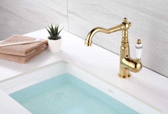 Pirinç Gold Rustik Lavabo Bataryası