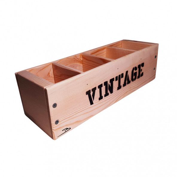 Barış Dizayn Doğal Ahşap 30cm Vintage Retro Tasarım Kalemlik Makyaj Masa Orgenizeri - 2