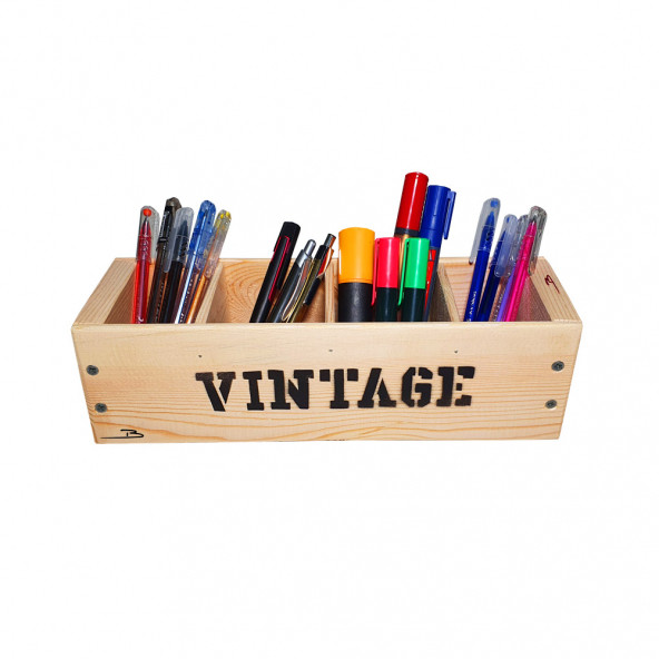 Barış Dizayn Doğal Ahşap 30cm Vintage Retro Tasarım Kalemlik Makyaj Masa Orgenizeri - 5
