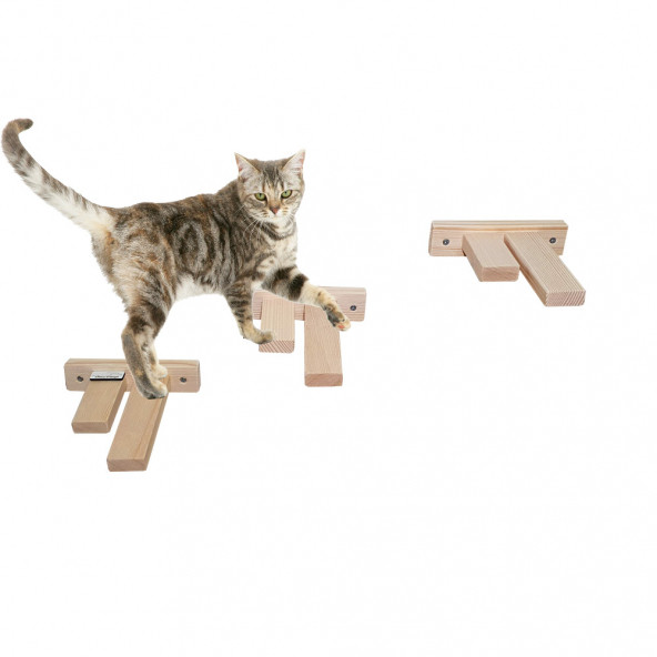 Barış Dizayn Doğal ahşap çift basamaklı kedi merdiveni kedi köprüsü duvar yürüyüş yolu kedi oyunu (5 adet)