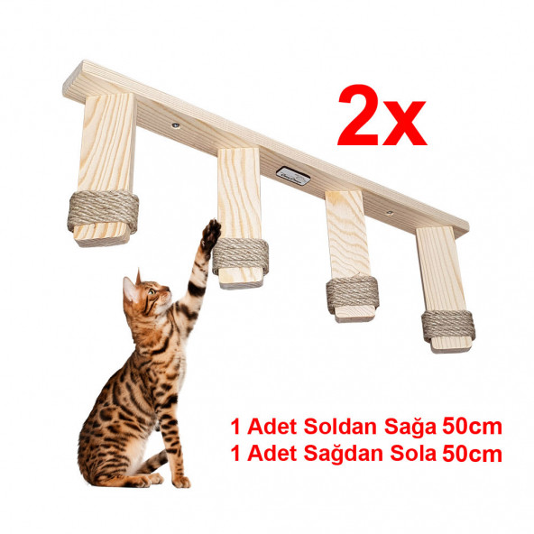 Barış Dizayn 10 Parça Doğal Ahşap Duvar Kedi Oyun Merdiveni Seti Köprü Platform Oyun Duvarı (SET1) - 5