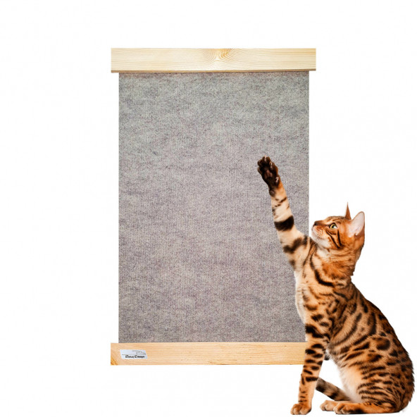 Barış Dizayn Doğal Ahşap Duvara Monte Kedi Tırmalama Paneli Tırmalaması Tırnaklama (55x40cm) Kahve