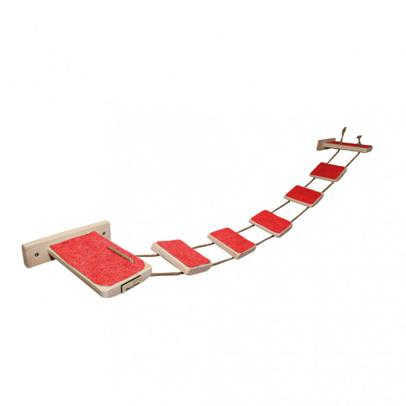 Barış Dizayn Tırmalama halısı kaplı ipli kedi merdiveni kedi köprüsü duvar yolu parkur (120cm) Kırmızı - 3