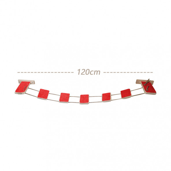 Barış Dizayn Tırmalama halısı kaplı ipli kedi merdiveni kedi köprüsü duvar yolu parkur (120cm) Kırmızı - 4