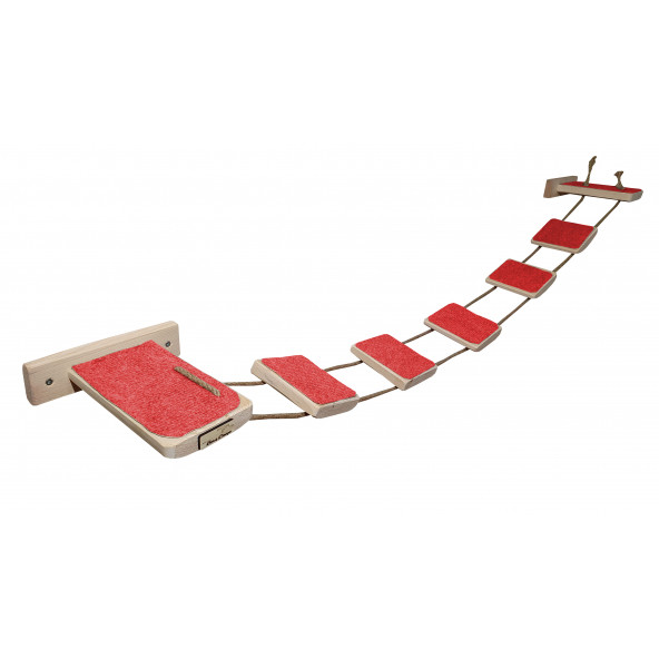 Barış Dizayn Tırmalama halısı kaplı ipli kedi merdiveni kedi köprüsü duvar yolu parkur (120cm) Kırmızı - 5