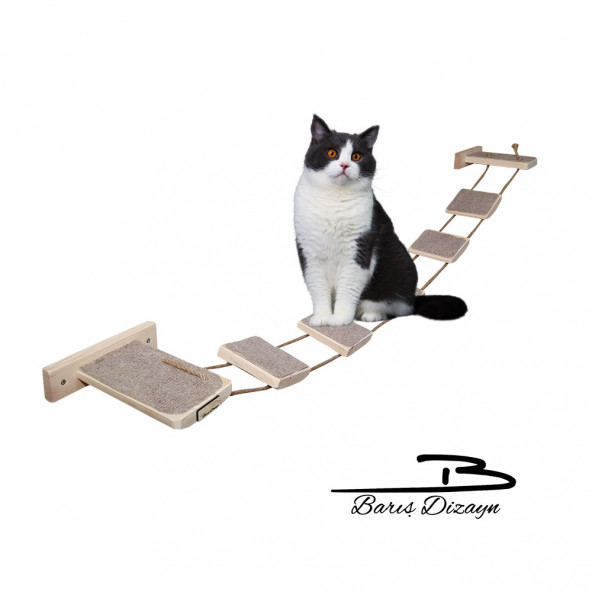 Barış Dizayn Tırmalama halısı kaplı ipli kedi merdiveni kedi köprüsü duvar  yolu parkur (120cm) Kahve