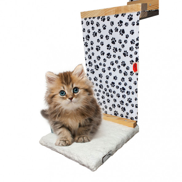 Barış Dizayn Premium Peluş Basamaklı Kumaş Kedi Köprüsü Raf Duvar Kedi Yolu Parkur (135cm) Beyaz