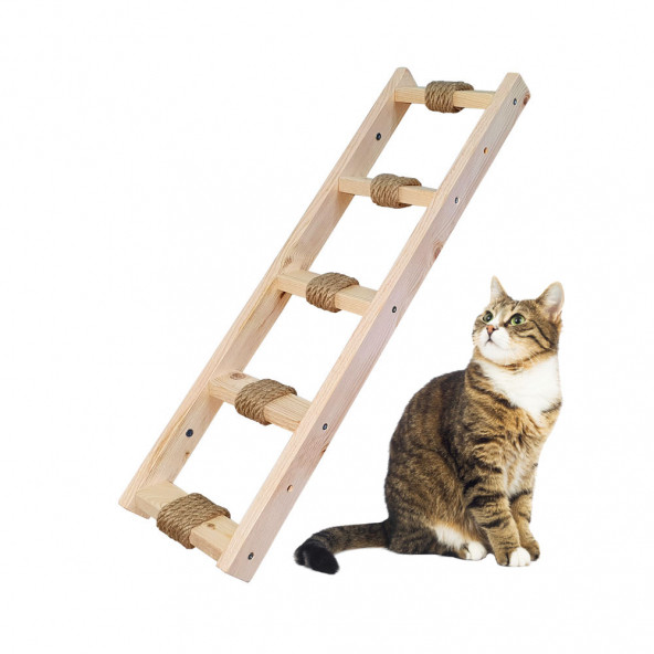 Barış Dizayn Doğal ahşap duvara monte kedi merdiveni köpek merdiveni sağ sol uyumlu (60cm)