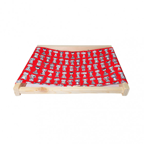 Barış Dizayn Doğal ahşap duvara monte kedi hamağı kedi yatağı kedi hamak (43cm x 36cm) Kırmızı - 3