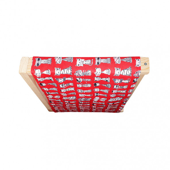Barış Dizayn Doğal ahşap duvara monte kedi hamağı kedi yatağı kedi hamak (43cm x 36cm) Kırmızı - 4