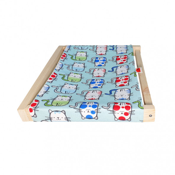 Barış Dizayn Doğal ahşap duvara monte kedi hamağı kedi yatağı kedi hamak (43cm x 36cm) Mavi - 2