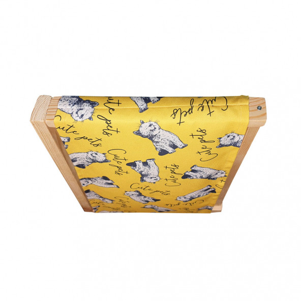 Barış Dizayn Doğal ahşap duvara monte kedi hamağı kedi yatağı kedi hamak (43cm x 36cm) Sarı - 4