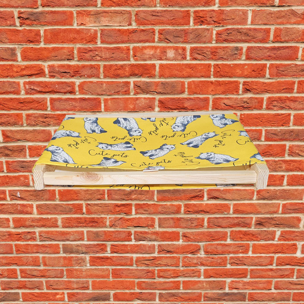 Barış Dizayn Doğal ahşap duvara monte kedi hamağı kedi yatağı kedi hamak (43cm x 36cm) Sarı - 5