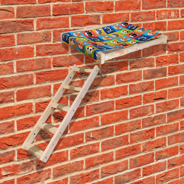 Barış Dizayn Duvara monte kedi hamağı ve kedi merdiveni takımı kedi yatağı sağ sol uyumlu set Kareli - 2