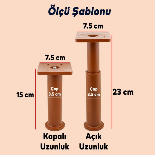 Mobilya Kanepe Sehpa TV Ünitesi Koltuk Ayarlanabilir Destek Ayağı 15 cm Kahverengi Ayak - Resim 2