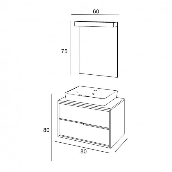 Denko Matia 80 cm MDF Retro Gümüş Banyo Dolabı Alt Modül ve Lavabo - Resim 3