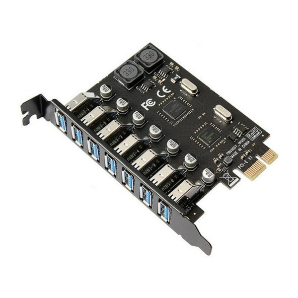 PrimeX PX-4899 7 Port USB Hub, PCI Expres USB3.0 Kart 7 Port Çoklayıcı, PCI ex USB3.0 Çoklayıcı Kart (Win7/8/10/11, Linux, MacOs)