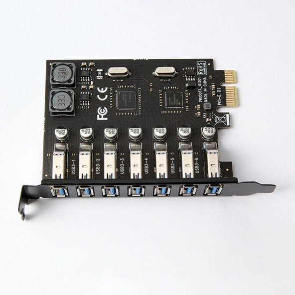 PrimeX PX-4899 7 Port USB Hub, PCI Expres USB3.0 Kart 7 Port Çoklayıcı, PCI ex USB3.0 Çoklayıcı Kart (Win7/8/10/11, Linux, MacOs) - 3