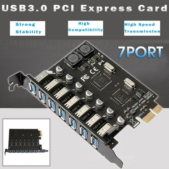 PrimeX PX-4899 7 Port USB Hub, PCI Expres USB3.0 Kart 7 Port Çoklayıcı, PCI ex USB3.0 Çoklayıcı Kart (Win7/8/10/11, Linux, MacOs) - 5