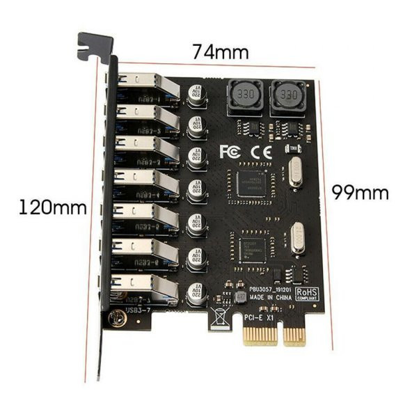 PrimeX PX-4899 7 Port USB Hub, PCI Expres USB3.0 Kart 7 Port Çoklayıcı, PCI ex USB3.0 Çoklayıcı Kart (Win7/8/10/11, Linux, MacOs) - 6