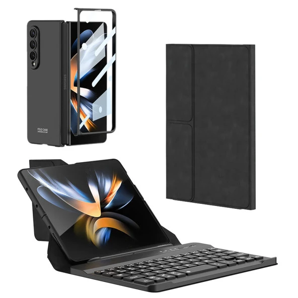 Samsung Galaxy Z Fold 4 Kılıf Standlı Bluetooth Klavyeli Zore Kıpta Keyboard Set Kılıf Lyon Tech  Siyah