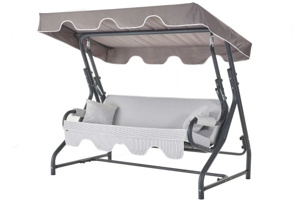 Erinöz Olea 3 Kişilik Bahçe Balkon Salıncağı - Minder: Gri Çizgili Tente: Gri