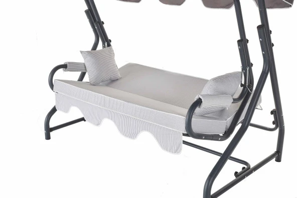 Erinöz Olea 3 Kişilik Bahçe Balkon Salıncağı - Minder: Gri Çizgili Tente: Gri - 4