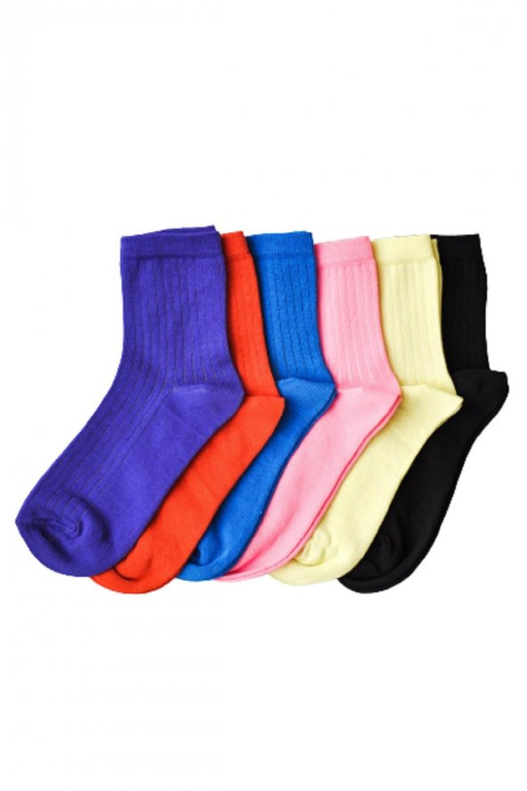 6lı Desensiz Renkli Kadın Çorap 3423-B6