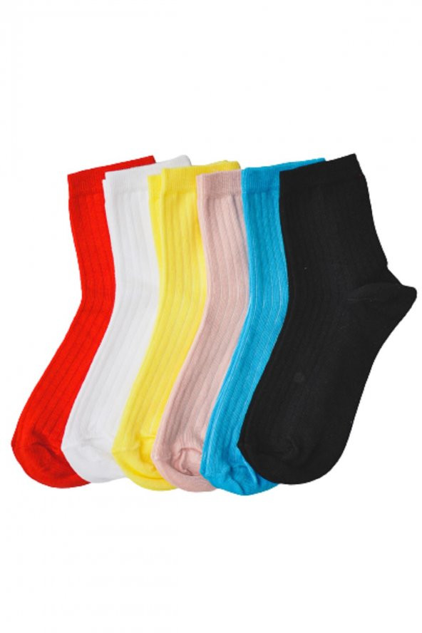 6lı Desensiz Renkli Kadın Çorap 3423-B6 - 2