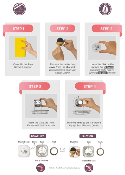 SAS Delmeye Son Yapışkanlı Katı Sabunluk Düzenleyici Krom YK-713 - Resim 4