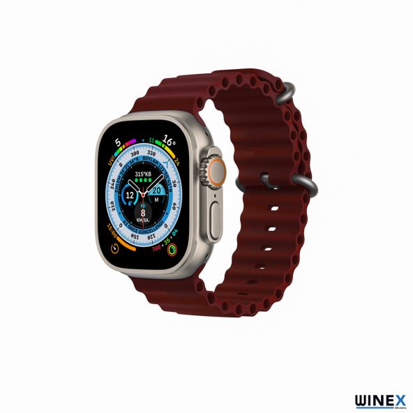 Winex 42-49mm Yeni Nesil Apple Uyumlu Akıllı Saat Kordonu Silikon Bordo - 4