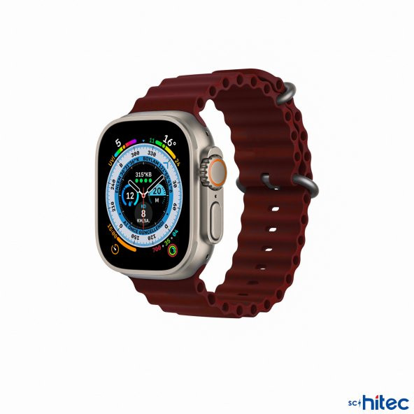 ScHitec 42-49mm Yeni Nesil Apple Uyumlu Akıllı Saat Kordonu Silikon Bordo - 4
