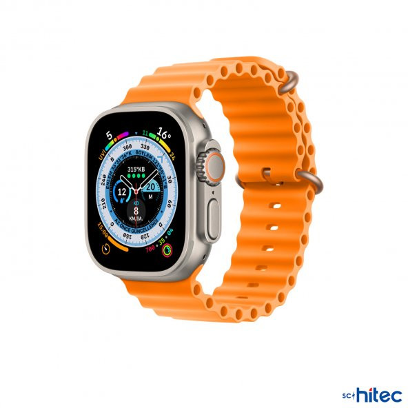 ScHitec 42-49mm Yeni Nesil Apple Uyumlu Akıllı Saat Kordonu Silikon Turuncu - 3
