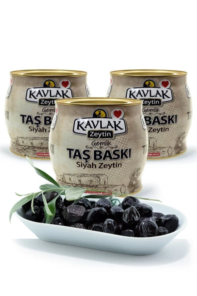 Kavlak 2 kg Gemlik Taş Baskı Siyah Zeytin 3 Lü Kampanya