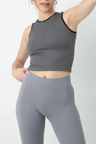 Gigotto Seamless Ripli Crop Tişört - 9