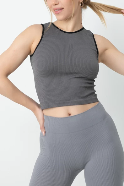 Gigotto Seamless Ripli Crop Tişört - 7