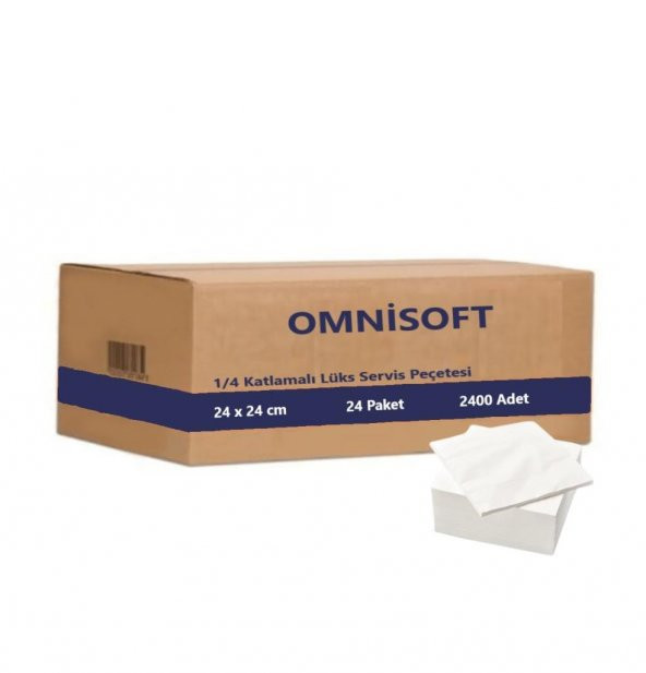 Omnisoft 24x24cm 1/4 Çift Katlı Lüks Servis Peçetesi Beyaz 24 Paket 2400 Ad
