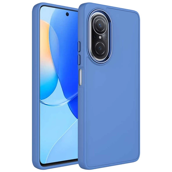 Huawei Nova 9 SE Kılıf Metal Çerçeve ve Buton Tasarımlı Silikon Zore Luna Kapak Lyon Tech  Lavendery Gray