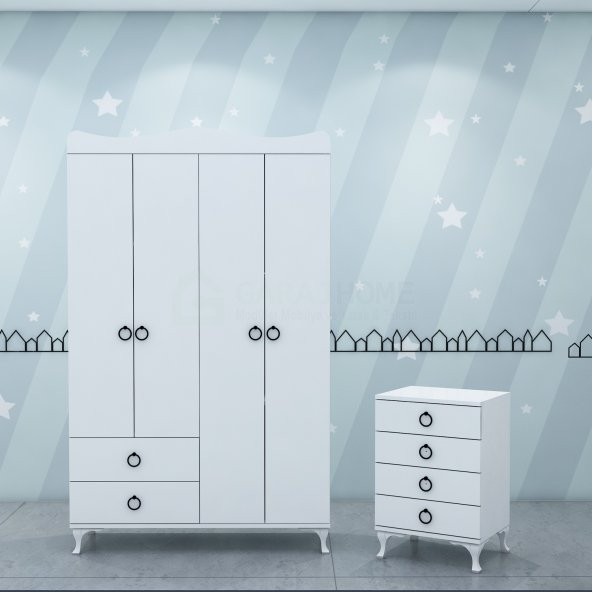 Garaj Home Sude Asansörlü Yıldız 4 Kapaklı Bebek Odası Takımı - Kombinli-UYKU SETİ-BEYAZ - Resim 5