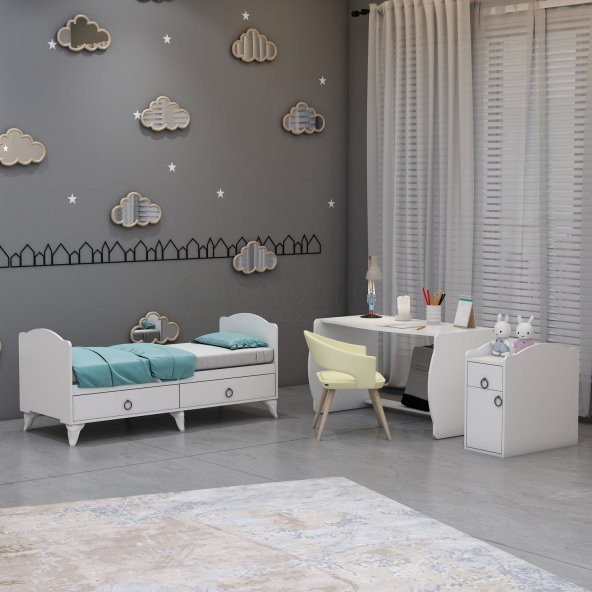 Garaj Home Sude Asansörlü Bebek Odası Takımı -  Kombinli-UYKU SETİ-BEYAZ - 4