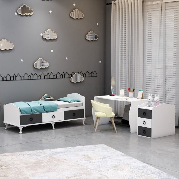 Garaj Home Elfin Gri Büyünen Asansörlü Bebek Odası Takımı -  Kombinli-UYKU SETİ-BEYAZ - 6