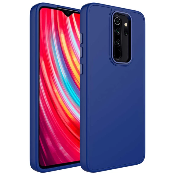 Xiaomi Redmi Note 8 Pro Kılıf Metal Çerçeve ve Buton Tasarımlı Silikon Zore Luna Kapak Lyon Tech  Lacivert