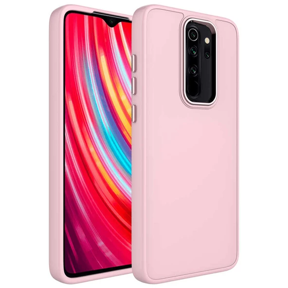 Xiaomi Redmi Note 8 Pro Kılıf Metal Çerçeve ve Buton Tasarımlı Silikon Zore Luna Kapak Lyon Tech  Pembe