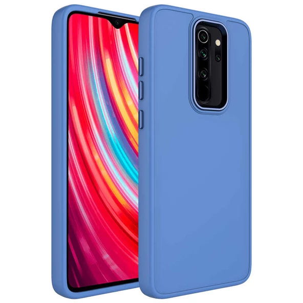 Xiaomi Redmi Note 8 Pro Kılıf Metal Çerçeve ve Buton Tasarımlı Silikon Zore Luna Kapak Lyon Tech  Lavendery Gray