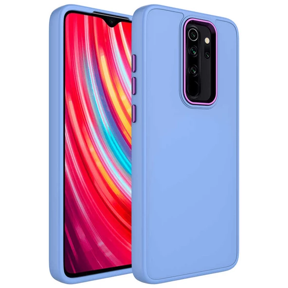 Xiaomi Redmi Note 8 Pro Kılıf Metal Çerçeve ve Buton Tasarımlı Silikon Zore Luna Kapak Lyon Tech  Lila