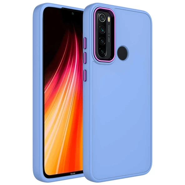 Xiaomi Redmi Note 8 Kılıf Metal Çerçeve ve Buton Tasarımlı Silikon Zore Luna Kapak Lyon Tech  Lila